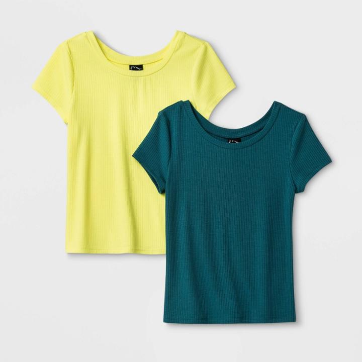 Petitegirls' 2pk Short Sleeve Ribbed Top - Art Class Yellow/teal S, Girl's,