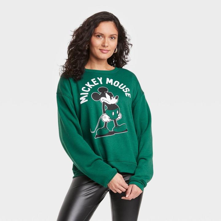 Women's Disney Angry Mickey Graphic Sweatshirt - Dark Green