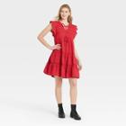 Women's Long Sleeve Peasant Shift Dress - Knox Rose Red