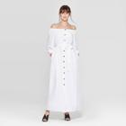 Women's Long Sleeve Off The Shoulder Button-down A Line Maxi Dress - Who What Wear White