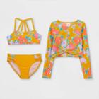 Girls' Floral Print 3pc Bikini Set - Art Class Gold