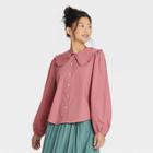 Women's Oversized Balloon Long Sleeve Button-down Shirt - A New Day Pink