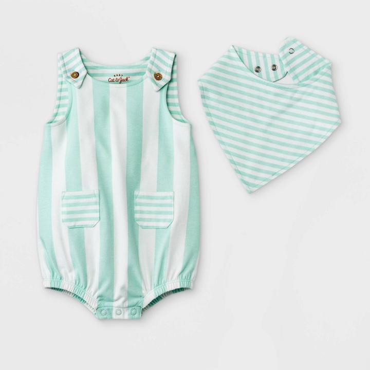 Baby Boys' Striped Romper With Bib - Cat & Jack Aqua Newborn, Blue