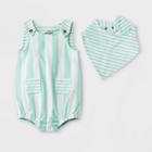 Baby Boys' Striped Romper With Bib - Cat & Jack Aqua Newborn, Blue