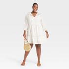Women's Plus Size Long Sleeve Peasant Shift Dress - Knox Rose Ivory