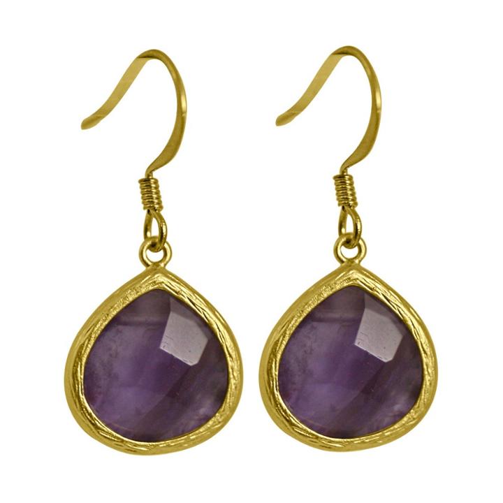 Zirconmania Zirconite Pear Shape Drop Earrings - Amethyst
