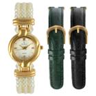 Peugeot Watches Peugeot Women's 14k Gold Plated Interchangeable Pearl & Leather Watch Gift