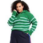 Women's Plus Size Quarter Zip Striped Cableknit Sweater - La Ligne X Target Green/light Blue