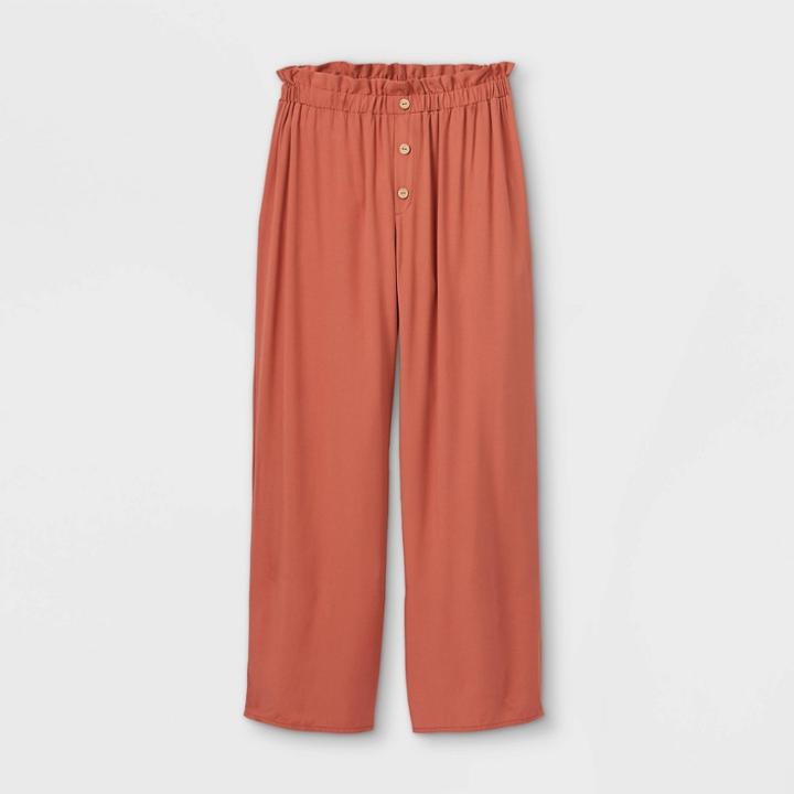 Girls' Button-front Paperbag Straight Pants - Art Class Orange