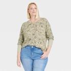 Women's Plus Size Long Sleeve Thermal Top - Knox Rose Light Green Floral