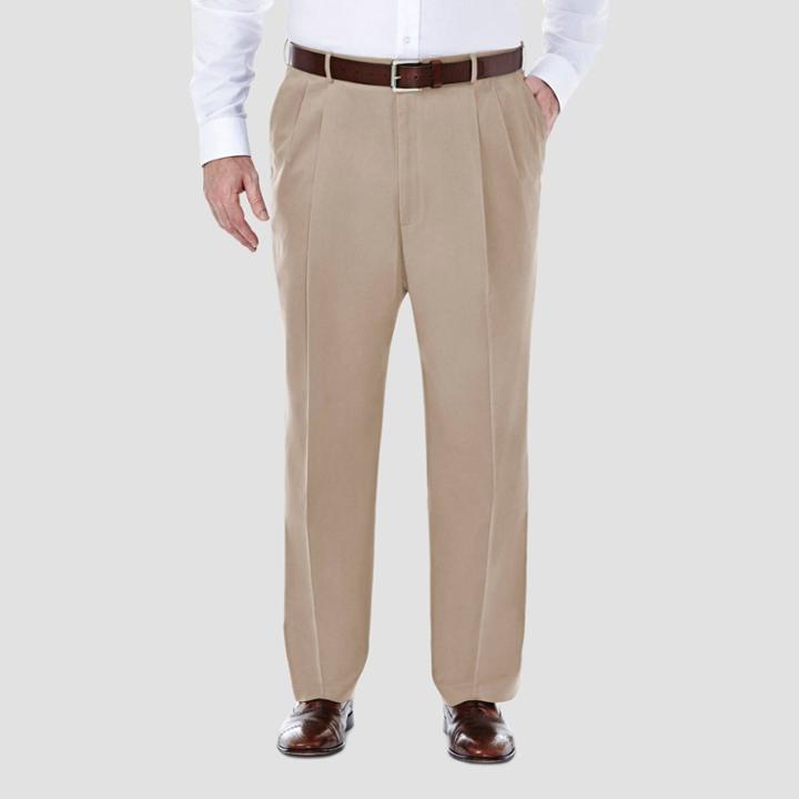 Haggar Men's Big & Tall Pnik Classic Fit Pleat Front Casual Pants - Sand