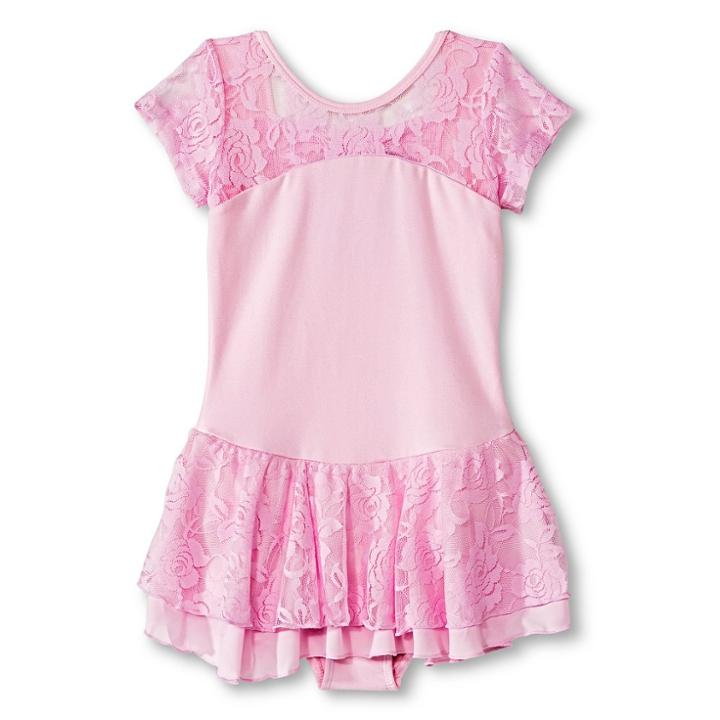 Danz N Motion By Danshuz Girls' Lace Cap Sleeve Activewear Leotard - Pink