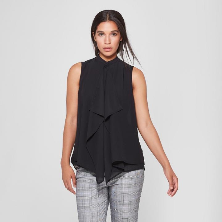Women's Sleeveless Ruffle Front Blouse - Prologue Black