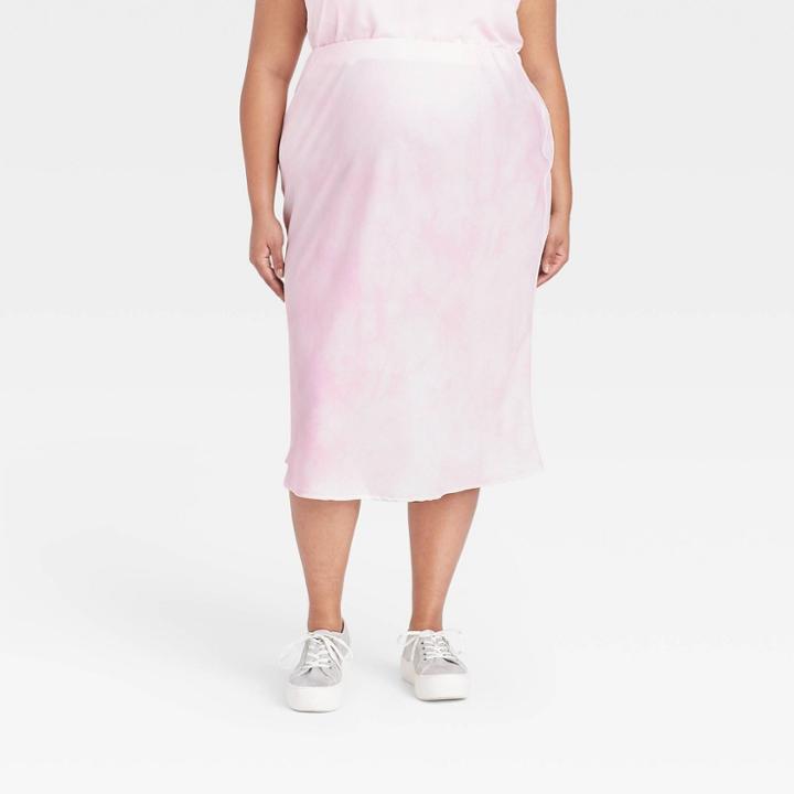Women's Plus Size High-rise Midi Slip A-line Skirt - A New Day White