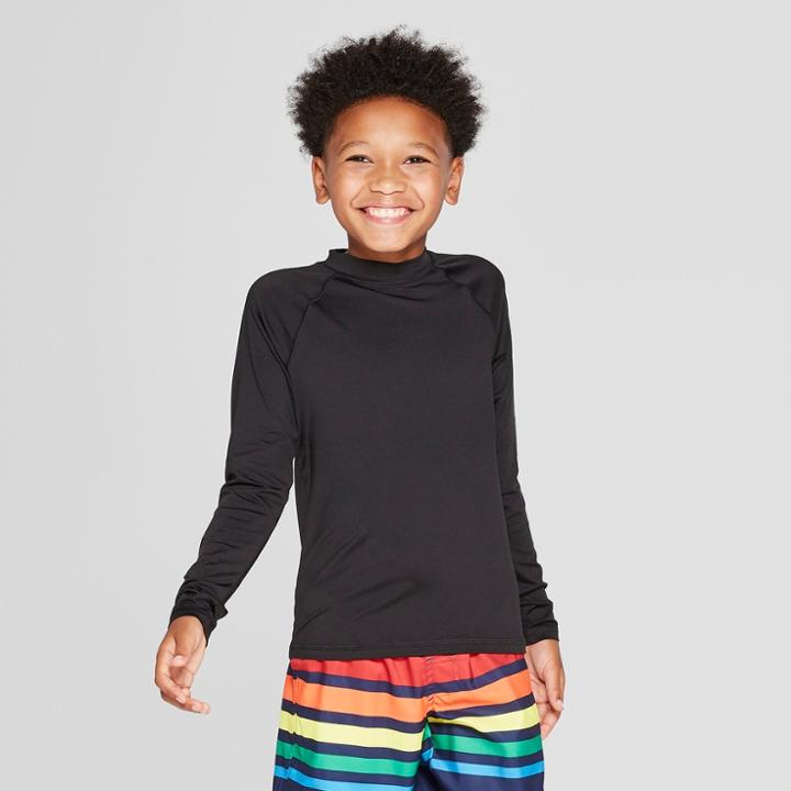Oversizeboys' Long Sleeve Rash Guard - Cat & Jack Black M Husky, Boy's, Size: