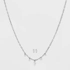 Silver Plated Cubic Zirconia Multi Shape Dangle Station Necklace And Earring Set - A New Day