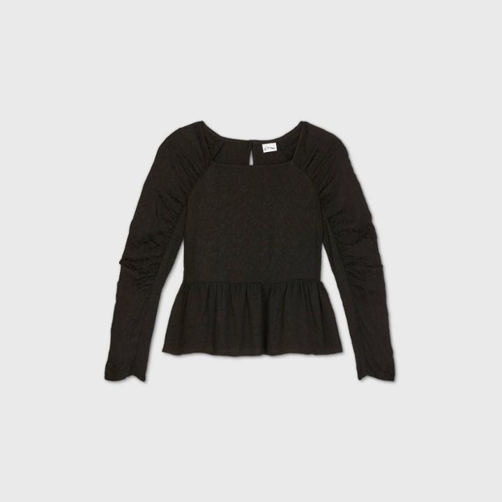 Girls' Woven Cinch Long Sleeve Top - Art Class Black