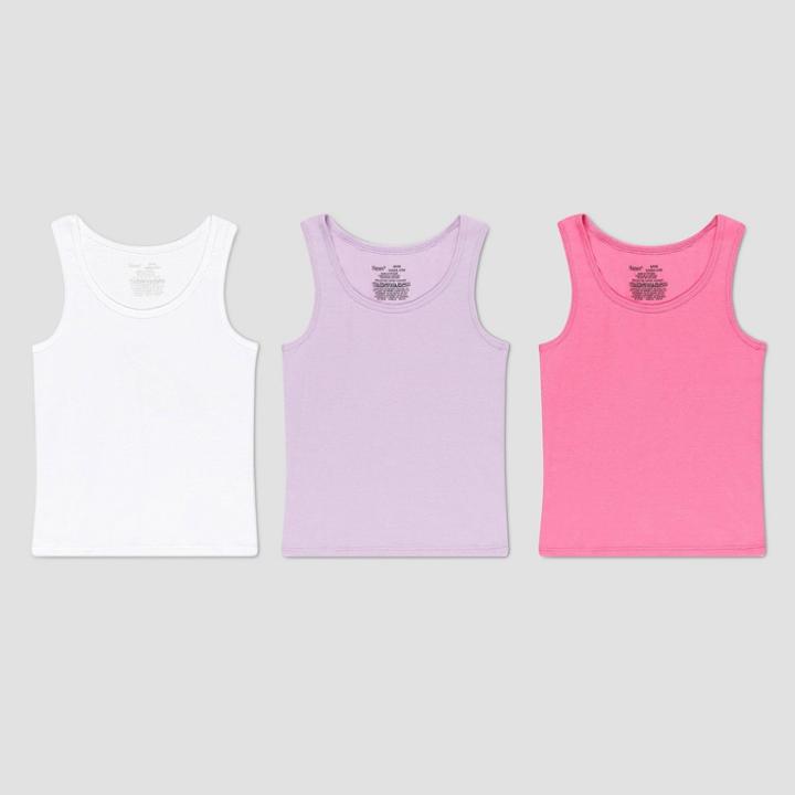 Hanes Premium Girls' 3pk Tank Camisole - Pink/white/purple