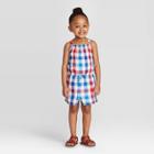 Toddler Girls' Tank Top Plaid Romper - Cat & Jack Red/white/blue 12m, Toddler Girl's,