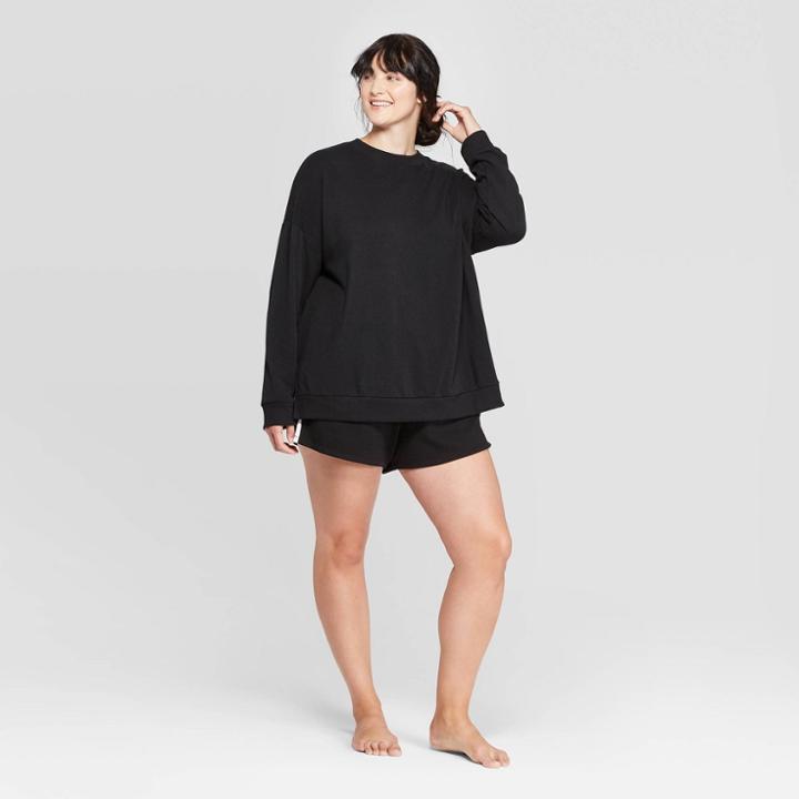 Women's Cozy Plus Sized Lounge Crew Sweatshirt - Colsie Black 1x, Women's,