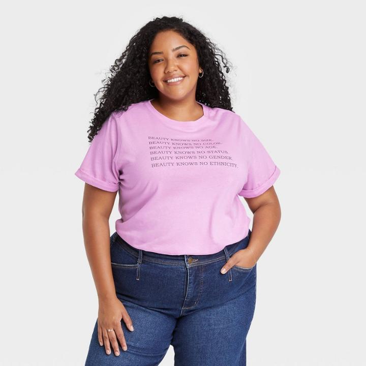 Women's Plus Size Short Sleeve Knit Graphic T-shirt - Ava & Viv Pink