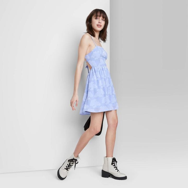 Women's Sleeveless Square Neck Open Back Jacquard Skater Dress - Wild Fable Azure Floral Xs, Blue Floral