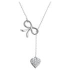 Prime Art & Jewel Sterling Silver Cz Heart And Bow Y-neck Necklace, 16.5+2, Girl's, Clear