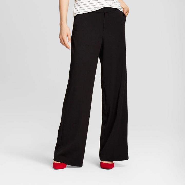 Women's Wide Leg Bi-stretch Twill Pants - A New Day Black 0s,