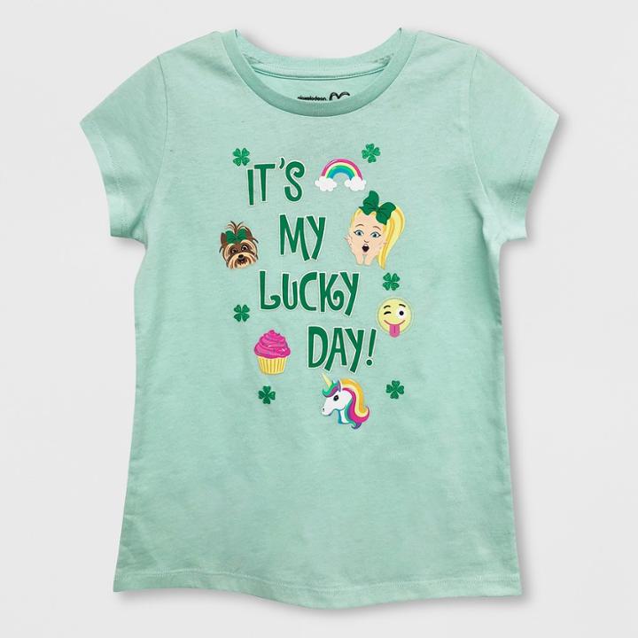 Nickelodeon Plus Size Girls' Jojo Siwa St. Patrick's Day Short Sleeve T-shirt - Mint Green
