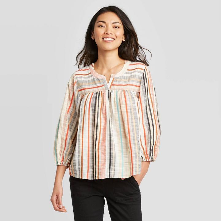 Women's Striped Bishop 3/4 Sleeve Blouse - Knox Rose Xs, Women's,