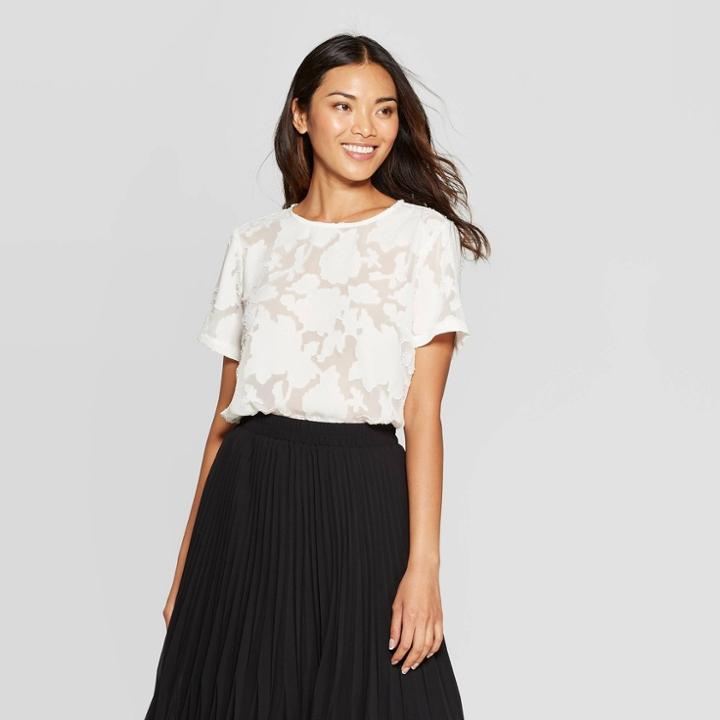 Women's Printed Regular Fit Short Sleeve Crewneck T-shirt - A New Day Cream