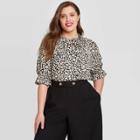 Women's Plus Size Leopard Print Elbow Sleeve Popover Blouse - Who What Wear Black 1x, Women's,