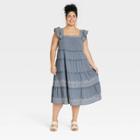 Women's Plus Size Ruffle Short Sleeve Embroidered Tiered A-line Dress - Knox Rose Gray