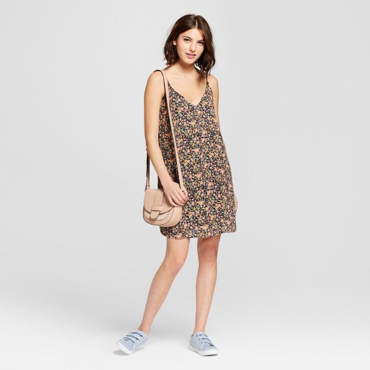 Women's Strappy Lace Back Shift Dress - Xhilaration Black Ditsy Floral