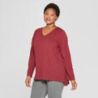 Women's Plus Size Long Sleeve V-neck T-shirt - Ava & Viv Burgundy (red)