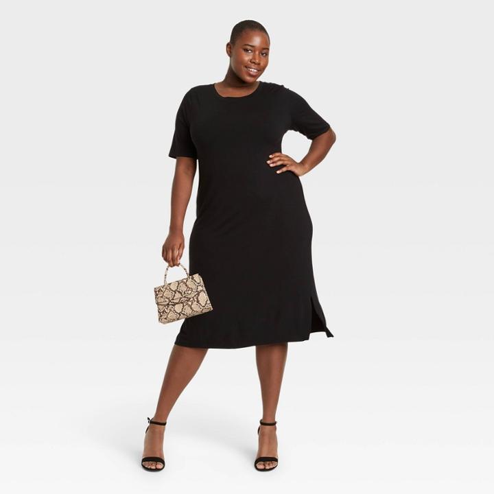 Women's Plus Size Short Sleeve Knit Swing Dress - Ava & Viv Black X