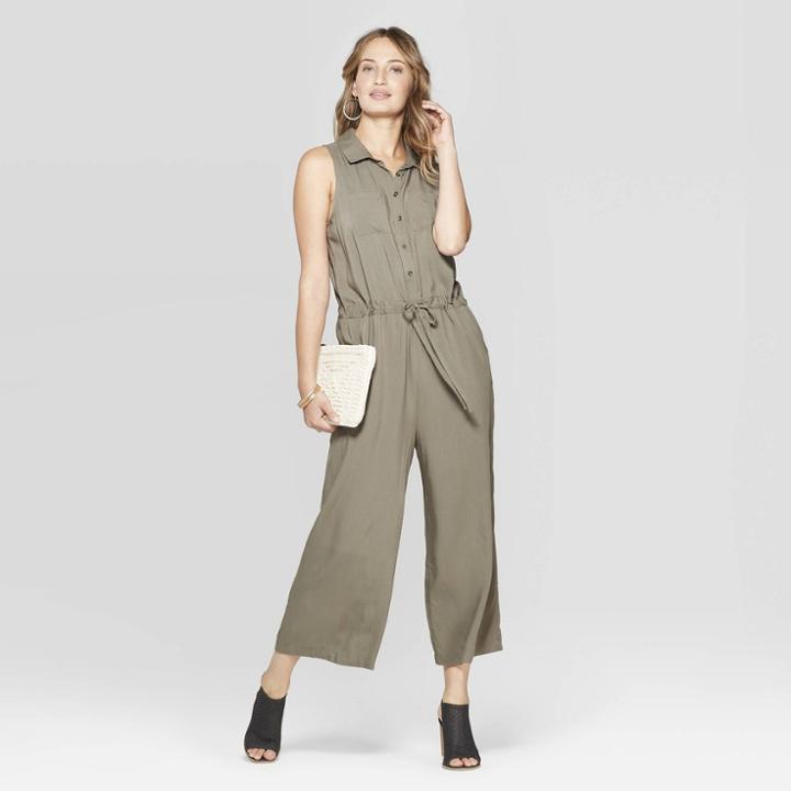 Women's Sleeveless Utility Wide Leg Jumpsuit - Universal Thread Olive (green)