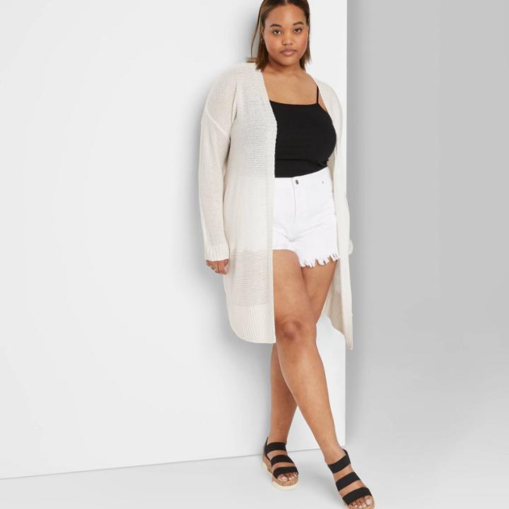Women's Plus Size Long Sleeve Lightweight Duster Cardigan - Wild Fable Ivory 1x, Women's,