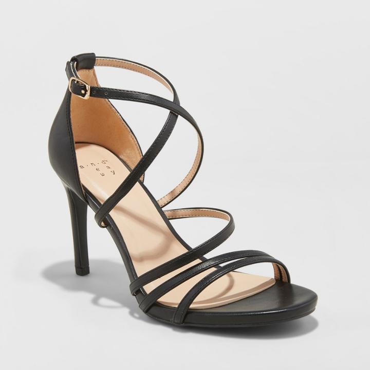 Women's Gal Strappy Stiletto Heeled Pumps - A New Day Black