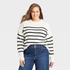 Women's Plus Size Crewneck Pullover Sweater - Ava & Viv Cream