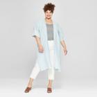 Women's Plus Size Polka Dot Patterned Denim Kimono - Universal Thread Blue