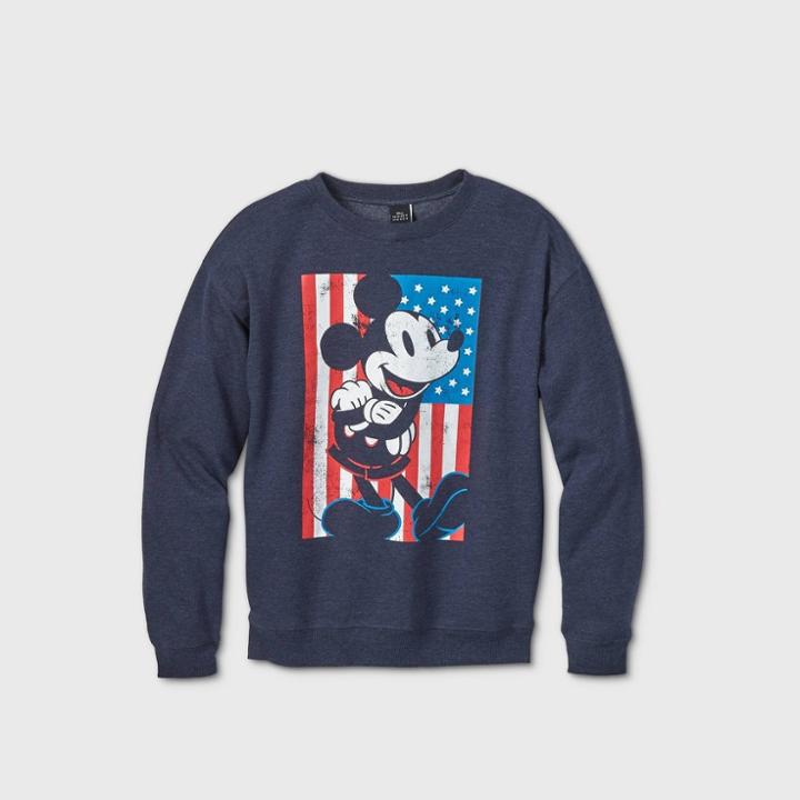 Women's Disney Mickey Mouse Flag Graphic Sweatshirt (juniors') - Navy Xs, Women's, Blue