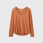 Women's Plus Size Long Sleeve Scoop Neck T-shirt - Ava & Viv Brown X, Orange
