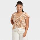 Women's Plus Size Short Sleeve Cinched V-neck T-shirt - Ava & Viv Gold