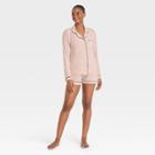 Women's Beautifully Soft Long Sleeve Notch Collar Top And Shorts Pajama Set - Stars Above Pink