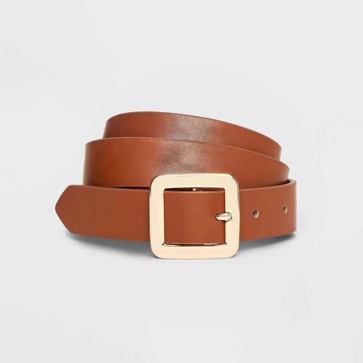 Women's Chunky Center Bar Buckle Belt - A New Day Brown