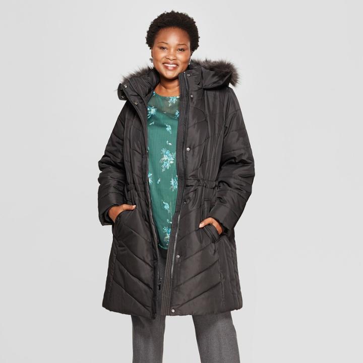 Women's Plus Size Quilted Puffer Jacket - Ava & Viv Black