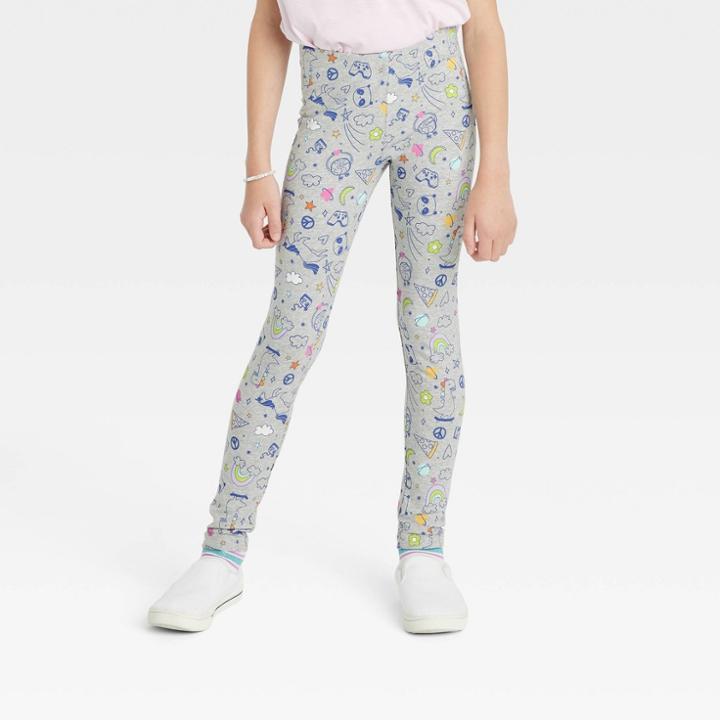 Girls' Doodle Art Leggings - Cat & Jack Gray