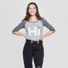 Women's 3/4 Sleeve Hi Raglan Graphic T-shirt - Awake (juniors') Heather Gray/charcoal