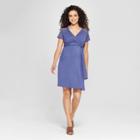 Maternity Lace Sleeve V-neck Belted Dress - Macherie - Slate Blue